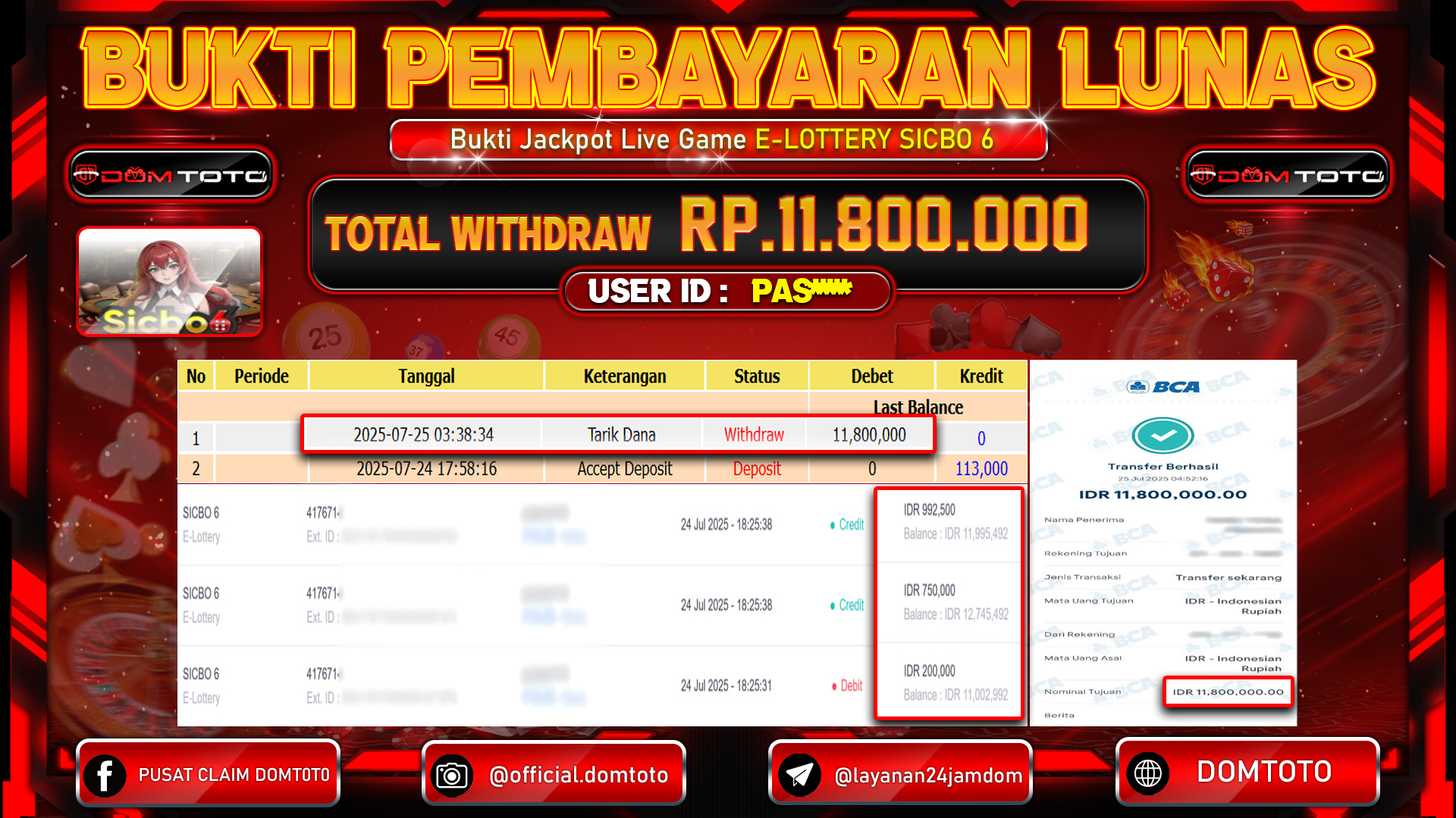 JACKPOT LIVE GAME SICBO 6 25 JULI 2025